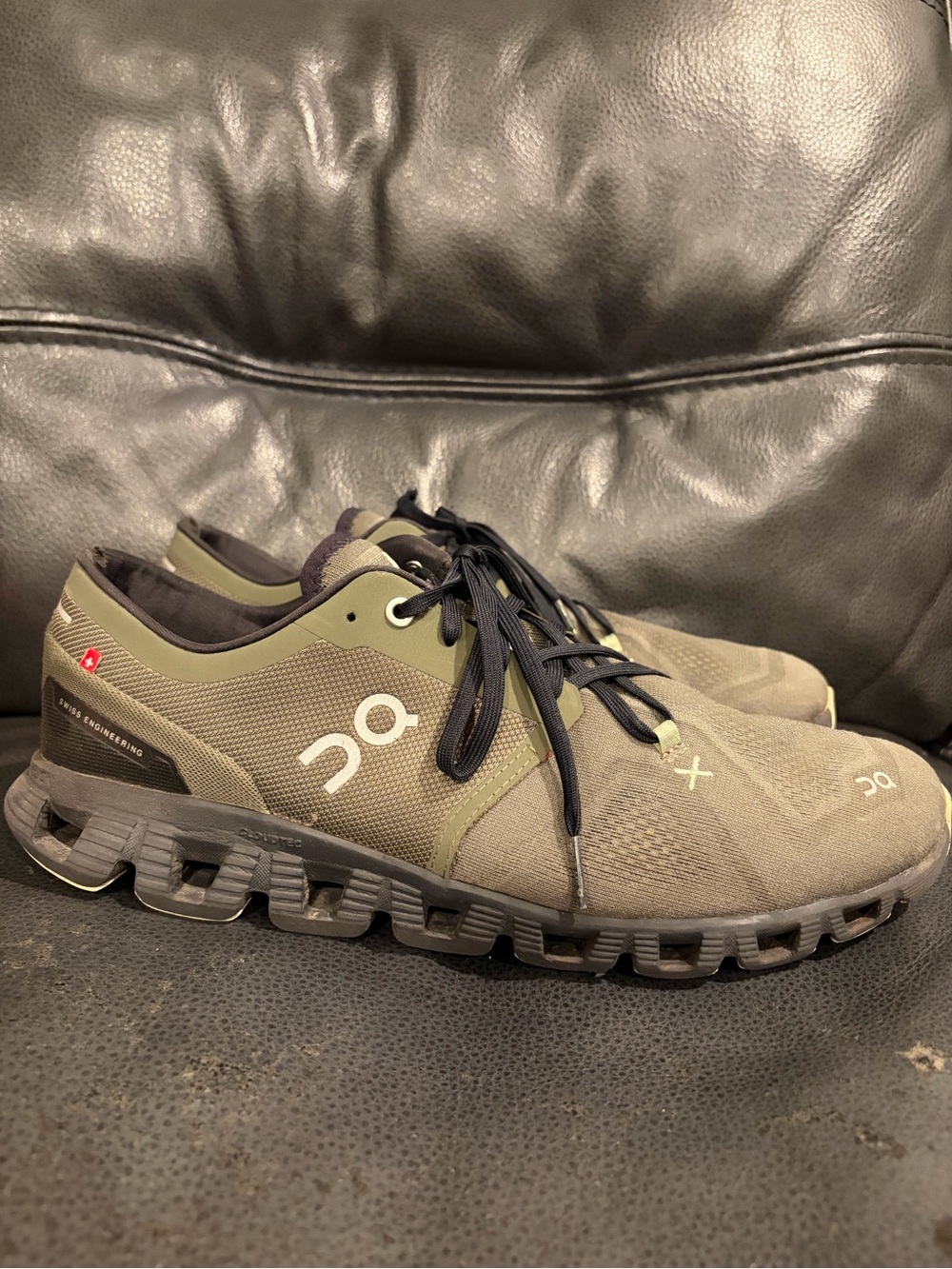 On Running Cloud Men's Athletic Shoes in Olive and Black